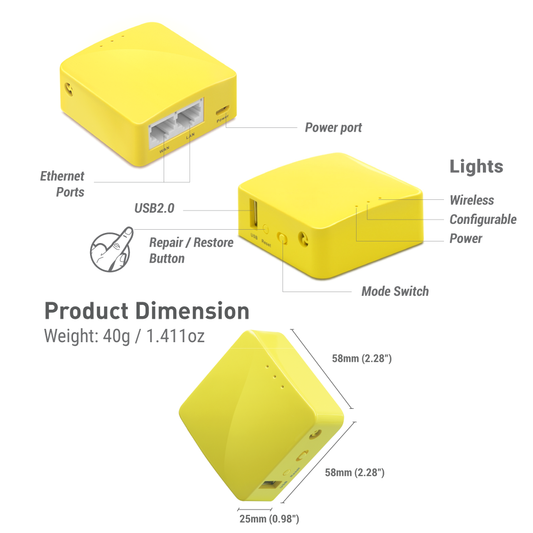 Mango Mini Router | Pocket Wi-Fi | Travel-friendly | Hotspot (GL-MT300N-V2) - GL.iNet
